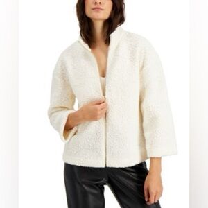 EUC Anne Klein Women's White Sherpa Faux Fur Coat Outerwear Full Zip Jacket